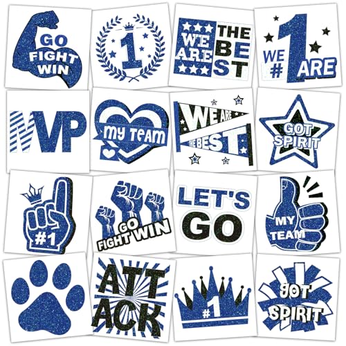 160 Pcs Glitter Team Spirit Temporary Tattoos - Blue