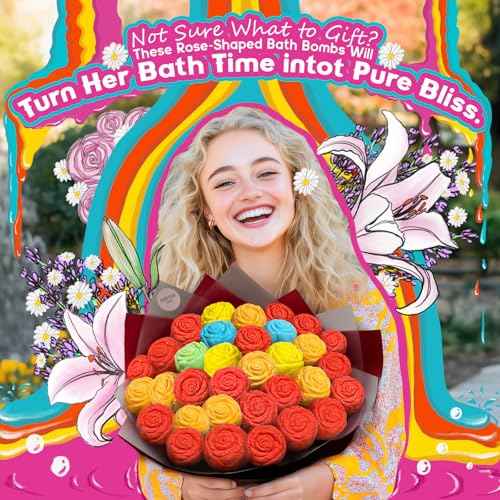 30 Rose-Shaped Bath Bombs ? Handmade with Natural Ingredients, 6 Calming Scents, Relaxing Spa Gifts for Women, Men, Teens & Kids ? Self Care Gifts for Summer & Birthdays