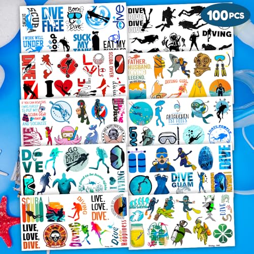 Scuba Diving Temporary Tattoos for Kids - 100 PCS Ocean Party Favors