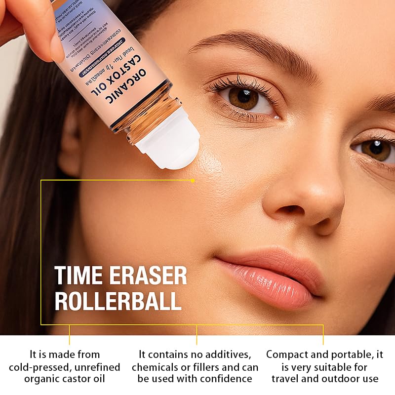 Organic Castor Oil with Rose Quartz Roller, Cold-Pressed Pure Roller