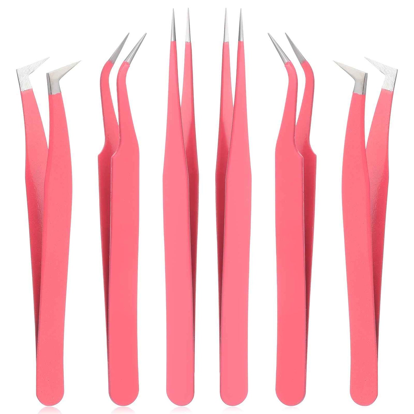 6 Pack Lash Extension Tweezers, Lash Tweezers For Eyelash Extensions, Straight and Curved Eyelash Tweezer, Fiber Tip Lash Tweezer for Professional Eyelash Extension Artists, Girls, Women