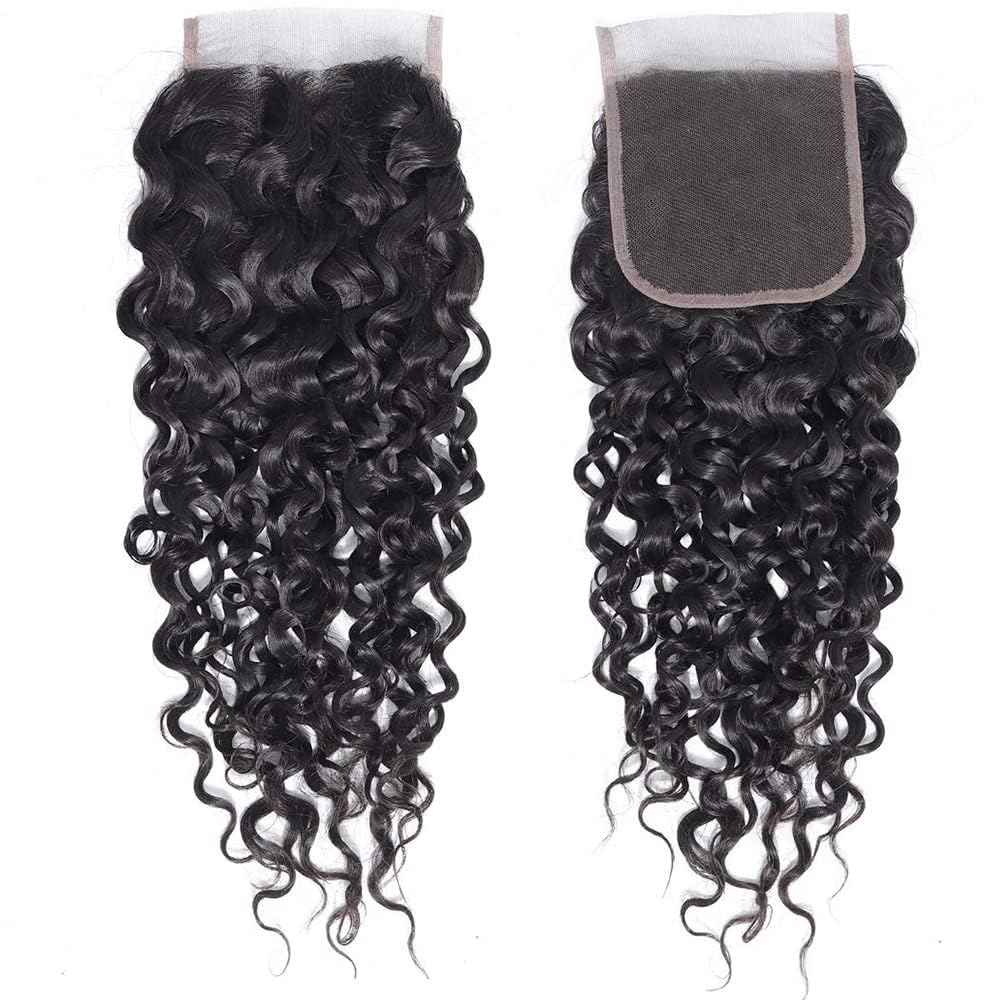 QTHAIR Water Wave HD Lace Closure 16A 4x4 Swiss Lace Closure Free Part Closure Wet and Wavy Human Hair Closure 20" Natural Color 150% Density Unprocessed Curly Closure Human Hair Lace Frontal Closure