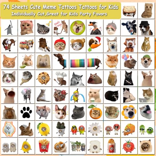 Cat Dog Temporary Tattoos for Kids - 74 Sheets Party Favors