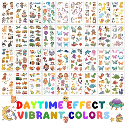 Glow In The Dark Temporary Tattoos, 350 Mixed Designs for Kids