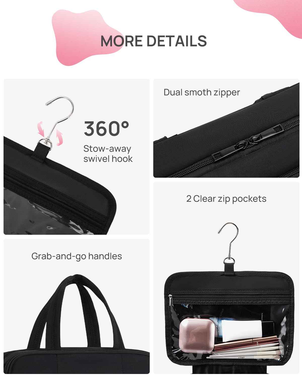 Telena Travel Toiletry Bag with Jewelry Organizer for Women, Puffy Hanging Makeup Bag Lightweight Cosmetic Bag Organizer for Travel Essentials