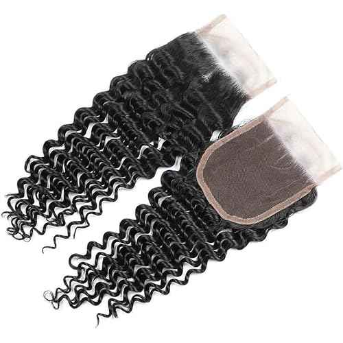 4x4 HD Lace Closure Human Hair Deep Wave Closure Free Part 20 Inch 100% Unprocessed Brazilian Virgin Human Hair Extensions Pre Plucked 150% Density Natural Black