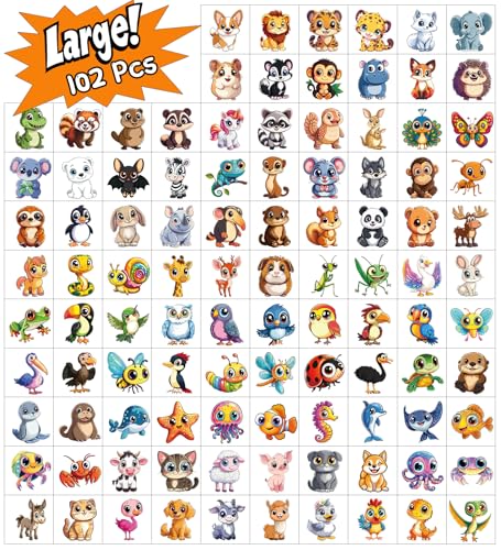 102 Large Temporary Tattoos for Kids | Animal Stickers
