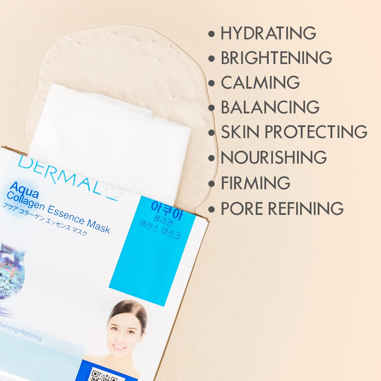 DERMAL 32 Combo A+B Set Collagen Essence Korean Face Mask - Hydrating & Soothing Facial Mask with Panthenol - Hypoallergenic Self Care Sheet Mask for All Skin Types - Natural Home Spa Treatment Mask