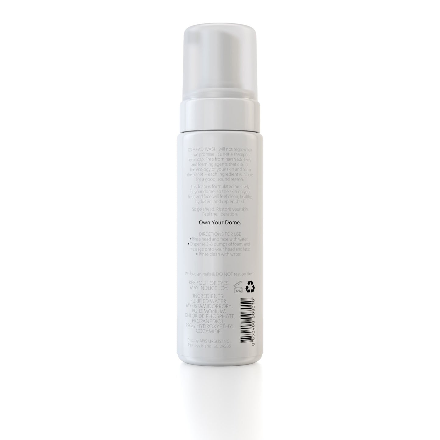 C3 Head Wash: Hydrating and Balancing, Fragrance-Free, Daily Foam Cleanser for Bald, Shaved, and Buzzed Heads. Gentle, Sulfate-free, Paraben-free, Irritation-Free Face and Scalp Care for Men and Women