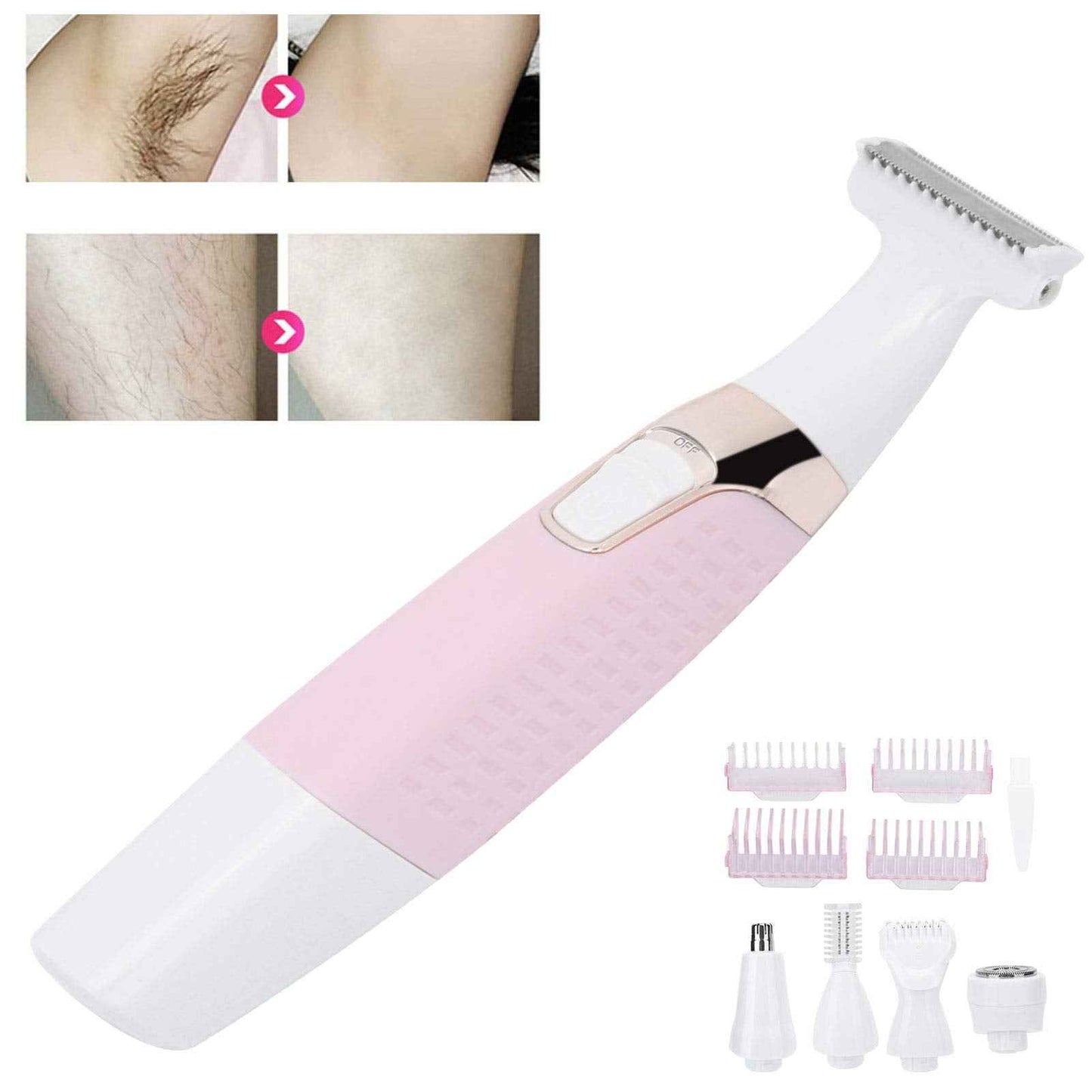 USB Rechargeable Electric Epilator for Women Men, 5 in 1 Painless Body Remover with Multifunctional Shaving Head