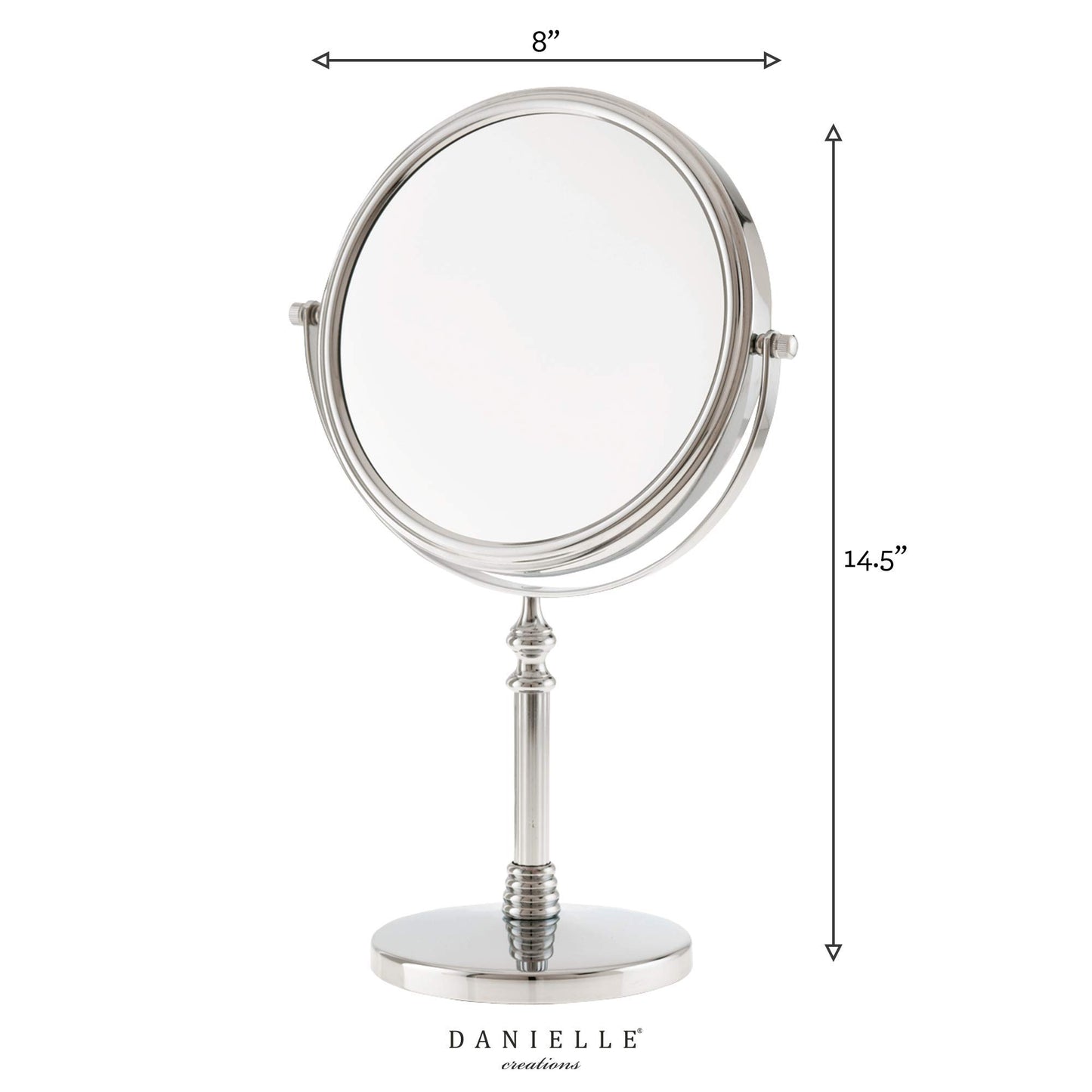 Danielle Creations 8-Inch Countertop Vanity Makeup Mirror, 1x and 10x Magnification, Silver