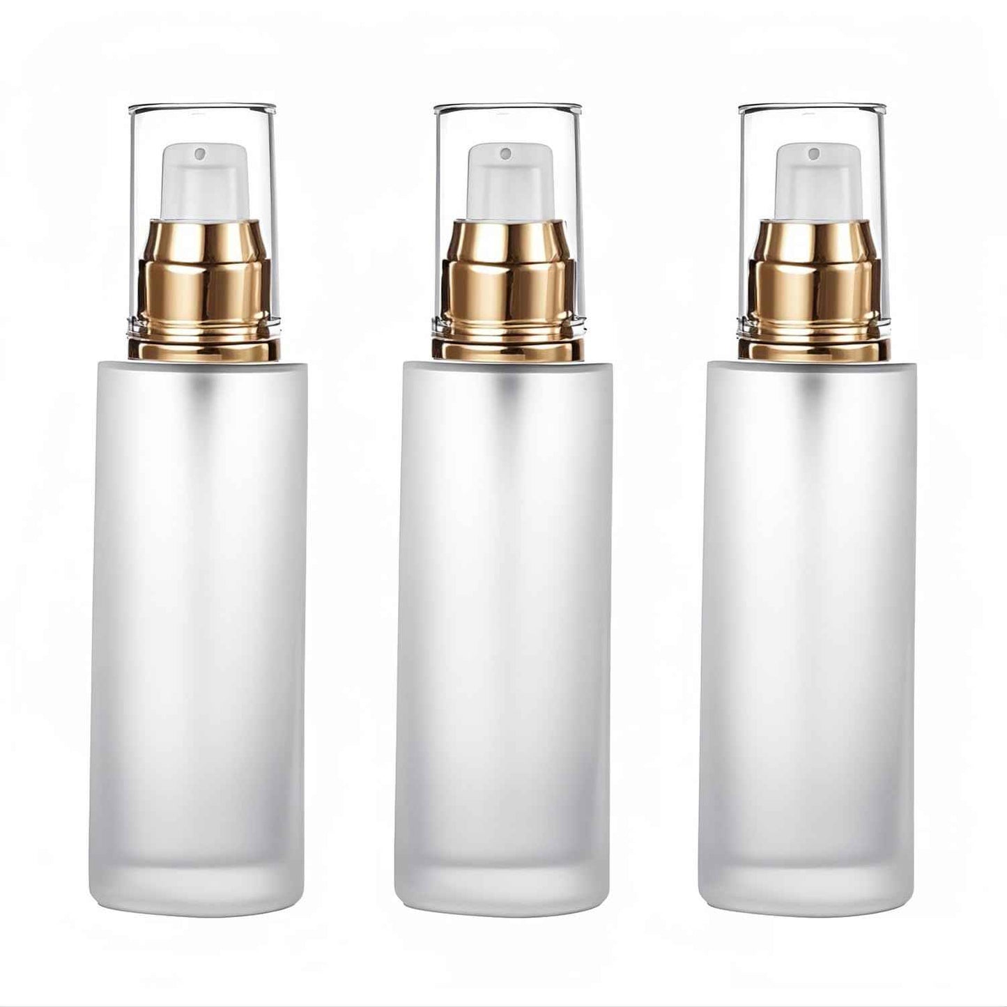 Doromy 3Pcs Frosted Glass Lotion Pump Bottles Refillable Comestic Bottles Empty Travel Containers 60ml/20z with Pump Dispensers For Makeup Cream Emulsion Lotion Essential Oils