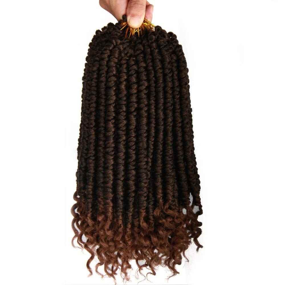 Passion Twist Crochet Ombre Brown Twist Hair - 8 Packs, 12 Inch Short Crochet Braids, Spring Twist, Curly Ends