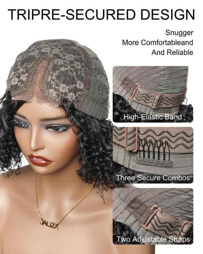JALIZA 14" 100% Virgin Human Hair Deep Wave Wig on Clearance - Bob Glueless Pre Cut Pre Bleached HD Lace 180 Density Wear to Go