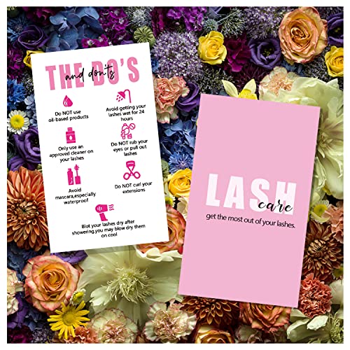 Lash Instructions Cards,Lash Extension Aftercare Instructions Cards 50 Pack Eyelash After Care Card for Business,Client Double Sided 3.5 x 2 inch-Pink