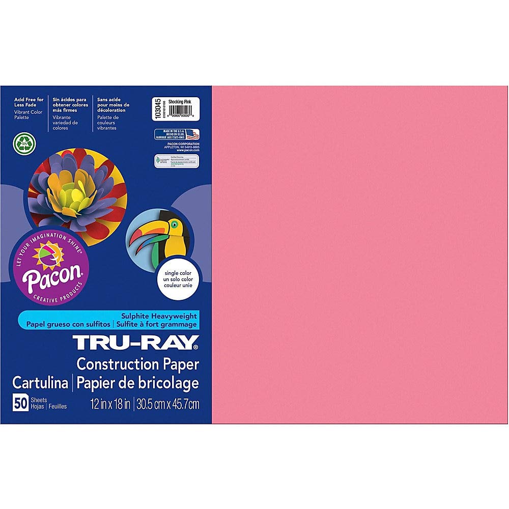 Tru-Ray® Construction Paper, 50% Recycled, 12" x 18", Shocking Pink, Pack Of 50