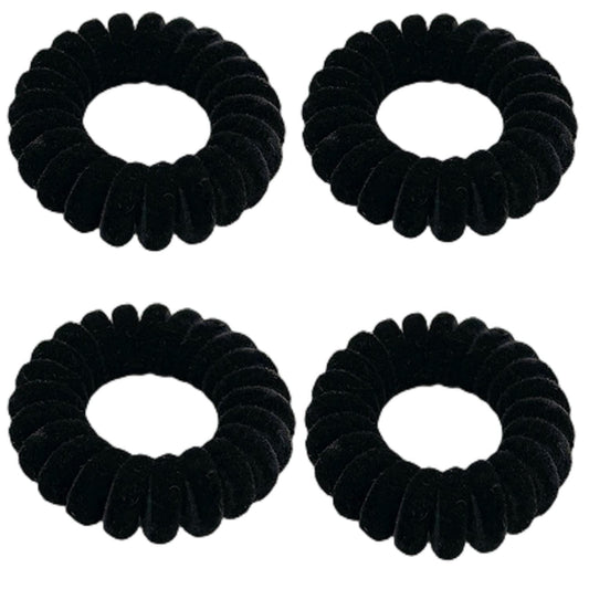 Grutyopkn Hair Ties, Velvet Spiral Hair Ties,4 Pack Elastic Hair Ties, No Crease Ponytail Hair Ties, Long Hair, Curly Hair Band, Women and Men Hair Accessories (Black)