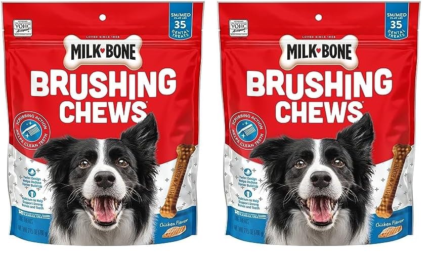 Milk-Bone Original Brushing Chews, 35 Small/Medium Daily Dental Dog Treats Scrubbing Action Helps Clean Teeth (Pack of 2)