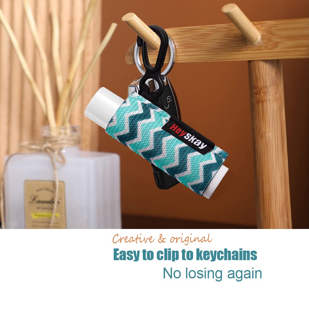 HEYSKAY Lip Balm Holder Sleeves Keychain Chapstick Elastic Sleeves(Black/Color strip/Geometrical pattern)