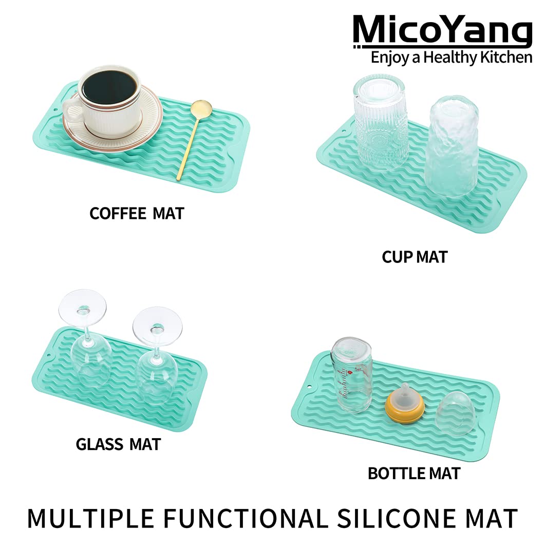 MicoYang Silicone Dish Drying Mat for Multiple Usage,Easy clean,Eco-friendly,Heat-resistant Silicone Mat for Kitchen Counter,Sink,Bar,Bottle,or Cup Mint S 12 inches x 6 inches