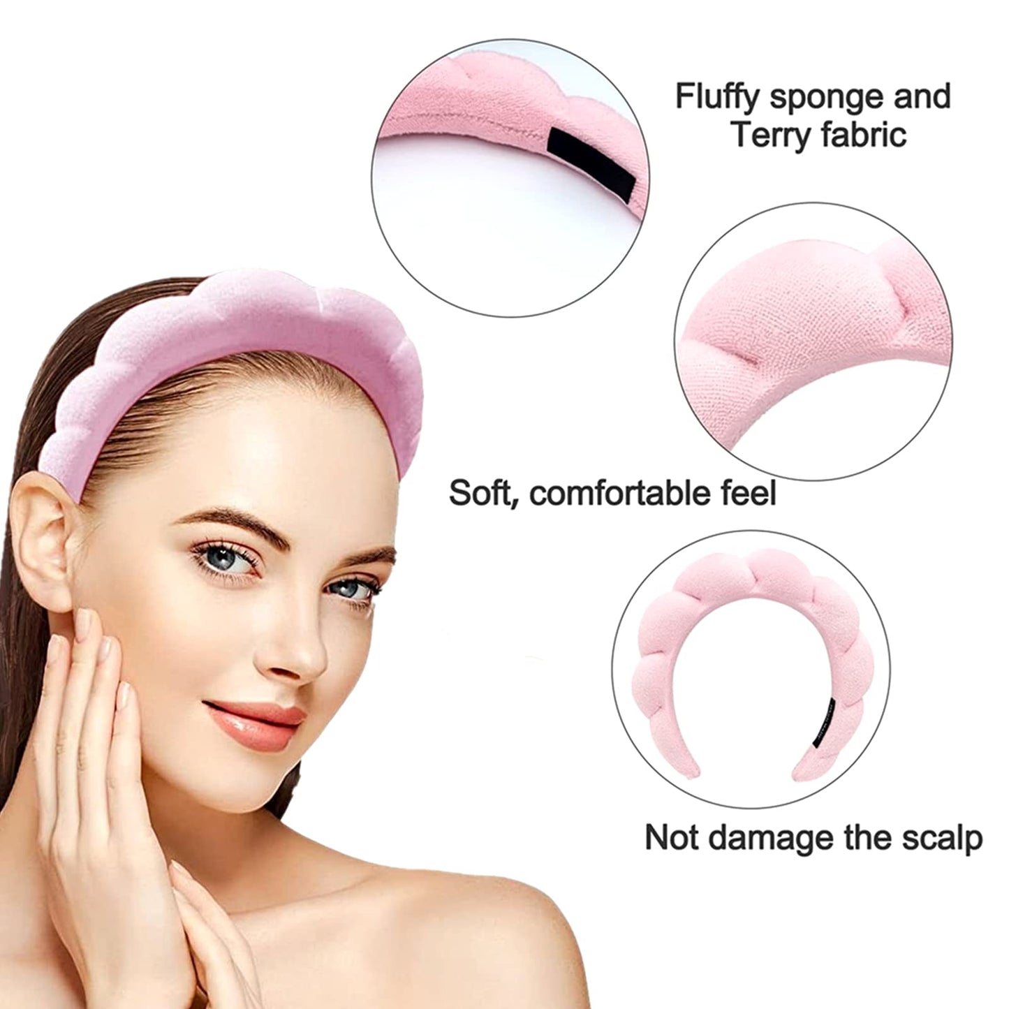 JOYFISCO Spa Headband for Women Girls, Sponge Makeup Headband Padded Soft Hairband for Washing Face, Makeup, Shower, Skincare, Yoga