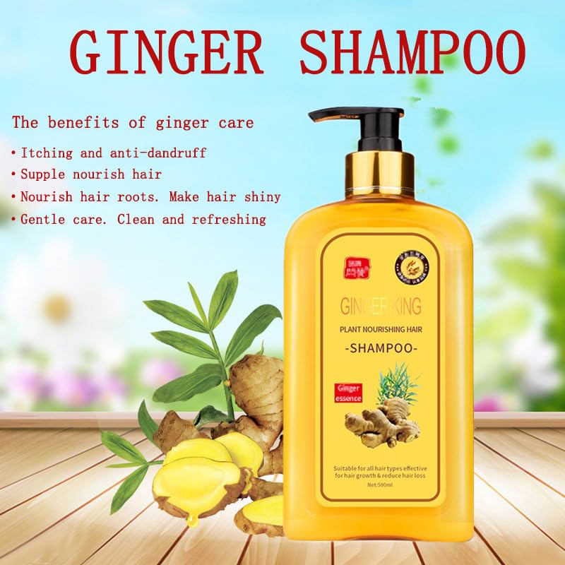 Ginaday Instant Ginger Hair Regrowth Shampoo, Ginger Anti-Fall Shampoo, Ginger Shampoo for Hair Growth, Ginger Hair Care Shampoo, Ginger Anti-Hair Loss Hair Shampoo (500ML/1PCS)