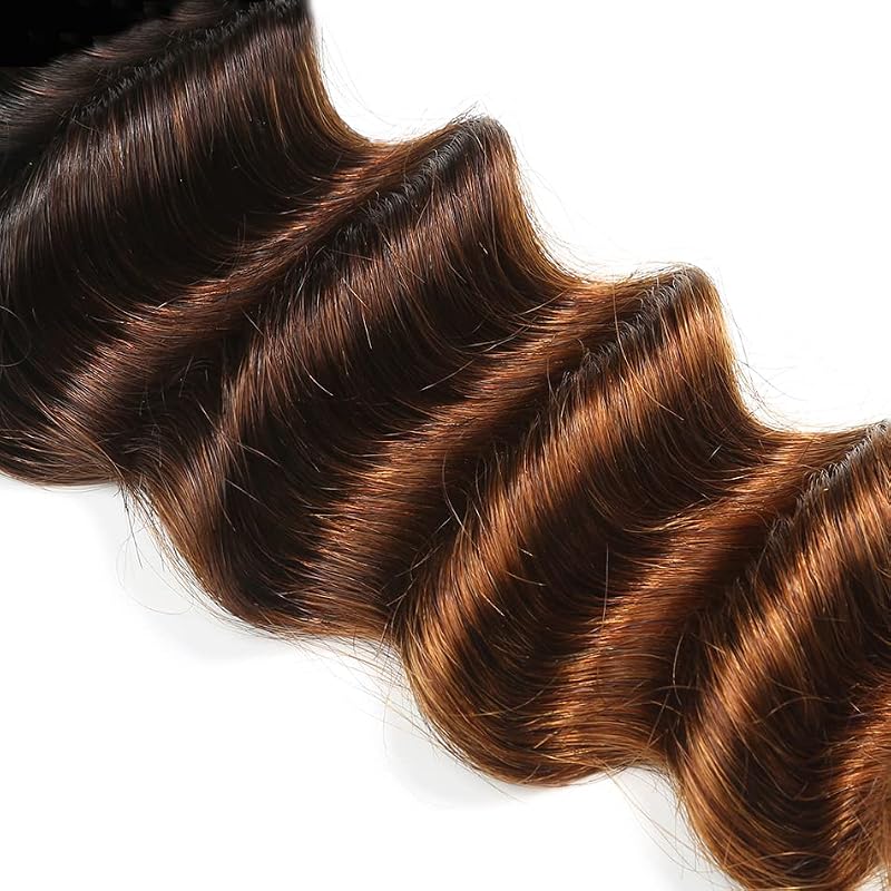 Fridnae 1B30 Ombre Deep Wave Human Hair Bundles - 12-34 Inch