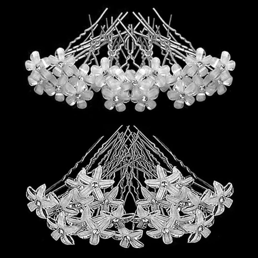 40Pcs Bridal Wedding Hair Pins, BetterJonny Flower Crystal Pearl Hair Clips Rhinestone Hair Accessories U Shape Hairpins for Women Girls Wedding Hairstyles