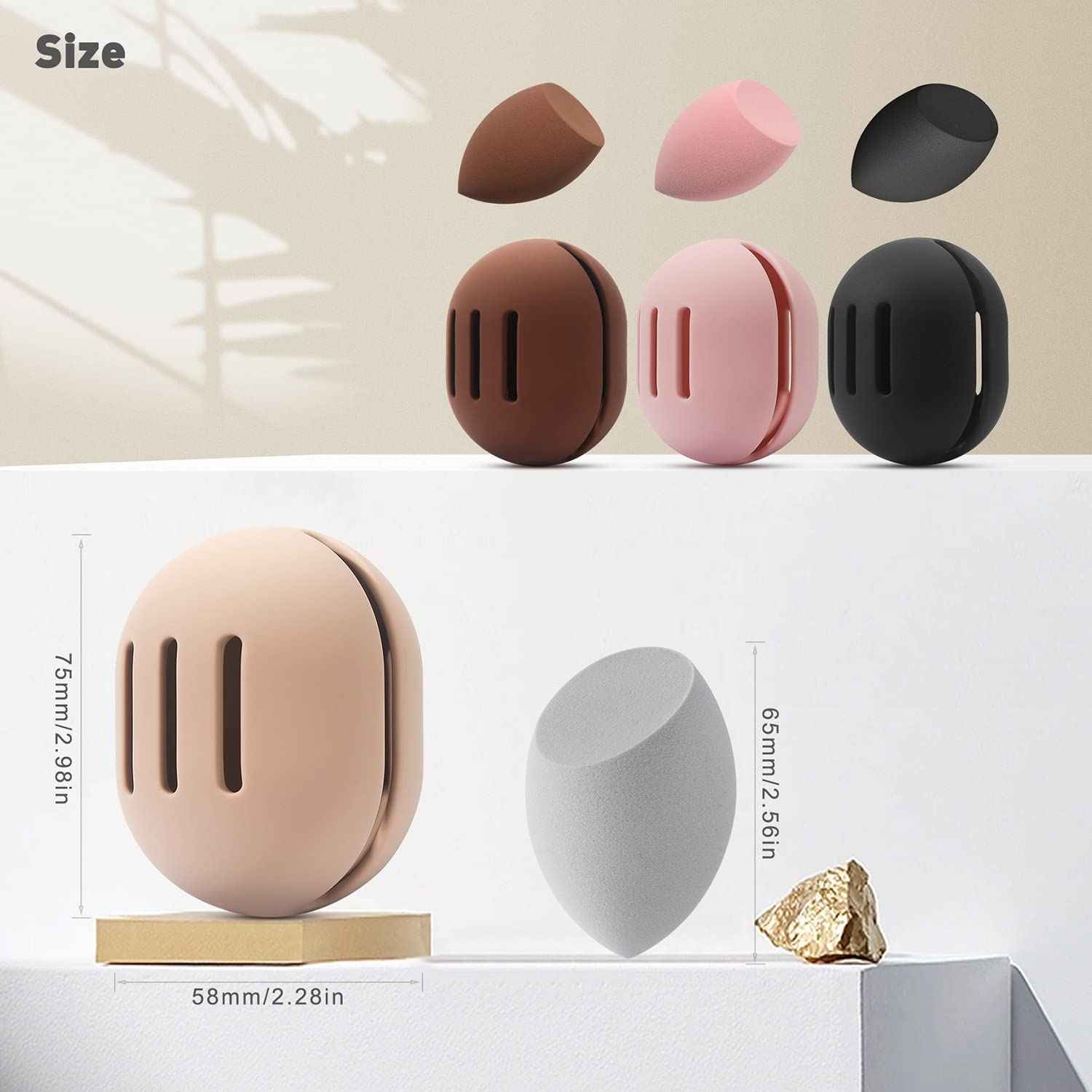 BEZOX Makeup Blender with Holder, Non-Latex Beauty Sponge with Case of Premium Silicone for Blending Liquid Foundations Cosmetics, Travel Sponge Holders, Soft and Skin-Friendly - Pink
