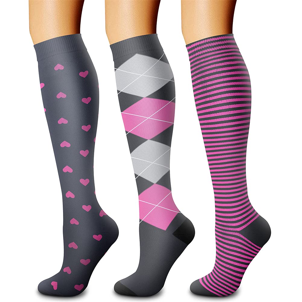 CHARMKING Compression Socks for Women & Men Circulation (3 Pairs) 15-20 mmHg is Best Athletic for Running, Flight Travel, Support, Cycling, Pregnant - Boost Performance, Durability (S/M, Multi 41)