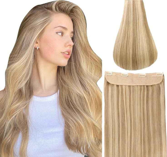 Halo Hair Extensions Real Human Hair - Light Blonde Golden Blond, Halo Extensions Human Hair 14inch 85g
