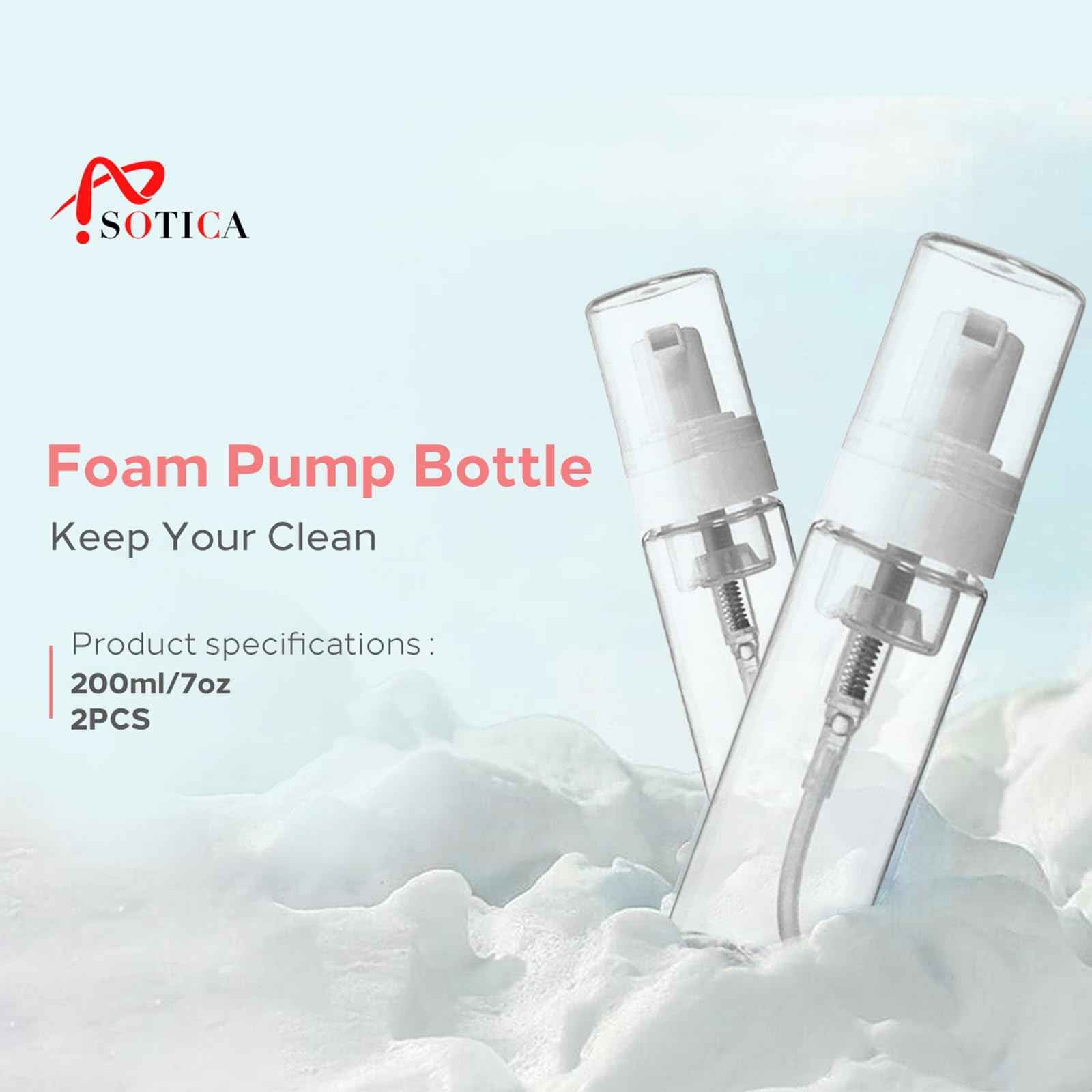 Foam Pump Bottle - SOTICA 2PCS 7OZ Foam Bottle Dispenser Transparent Foaming Soap Dispenser Empty Travel Pump Bottle for Refillable Cosmetic Pump Dispensers