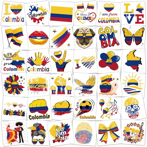 Colombia Flag Temporary Tattoos, 72 PCS Waterproof