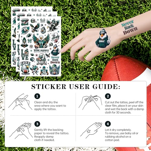 Football Temporary Tattoos, 8 Sheets 200+ Designs