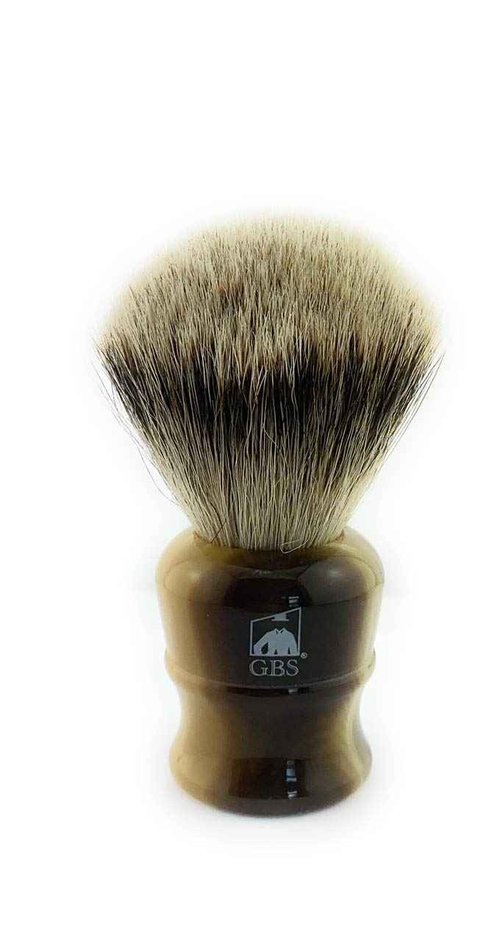 G.B.S Large Silvertip Badger Shaving Brush with Faux Horn, Horn Handle Creates Lather & Soft Bristles for Wet Shavers