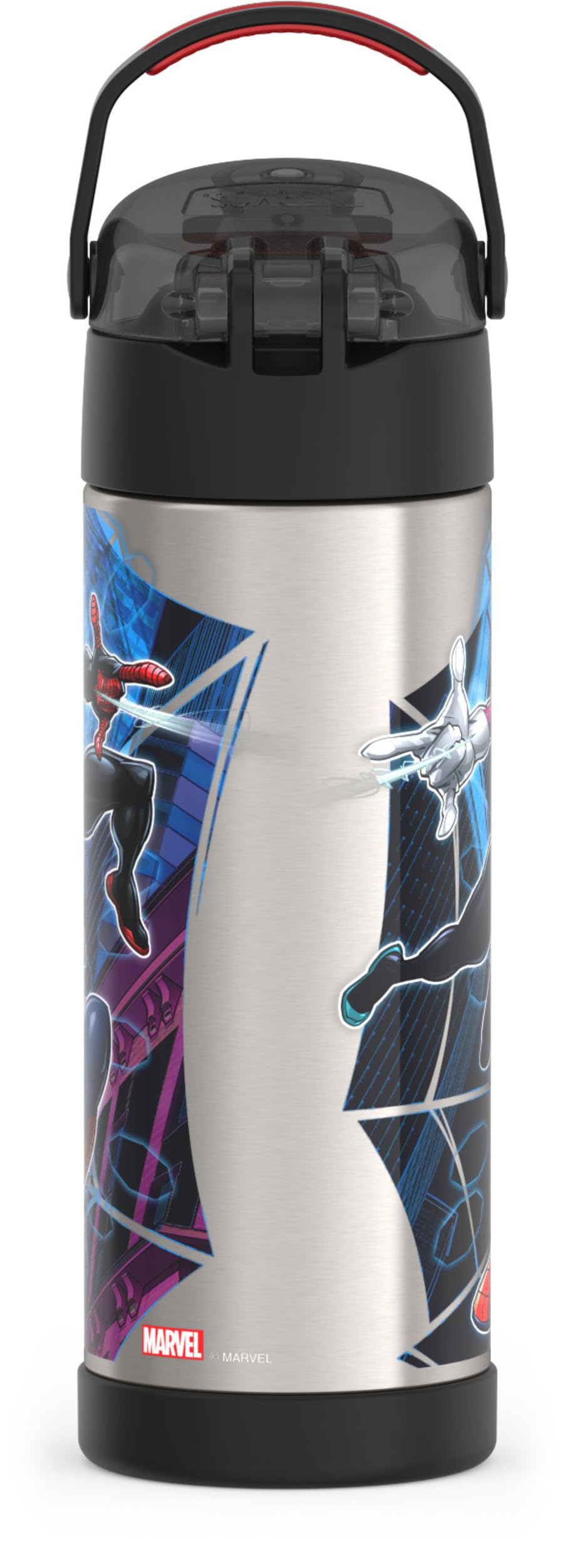 THERMOS FUNTAINER 16 Ounce Stainless Steel Vacuum Insulated Bottle with Wide Spout Lid, Spiderman