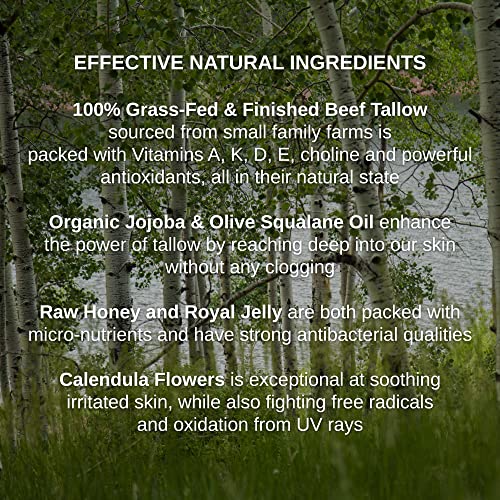 Shwally Tallow, Honey & Royal Jelly Non-Comedogenic Face Moisturizer - 100% Grass Fed Tallow with Squalane & Calendula - Rich in Vitamin A, K, D & E - Creates Soft, Smooth Skin (Unscented)