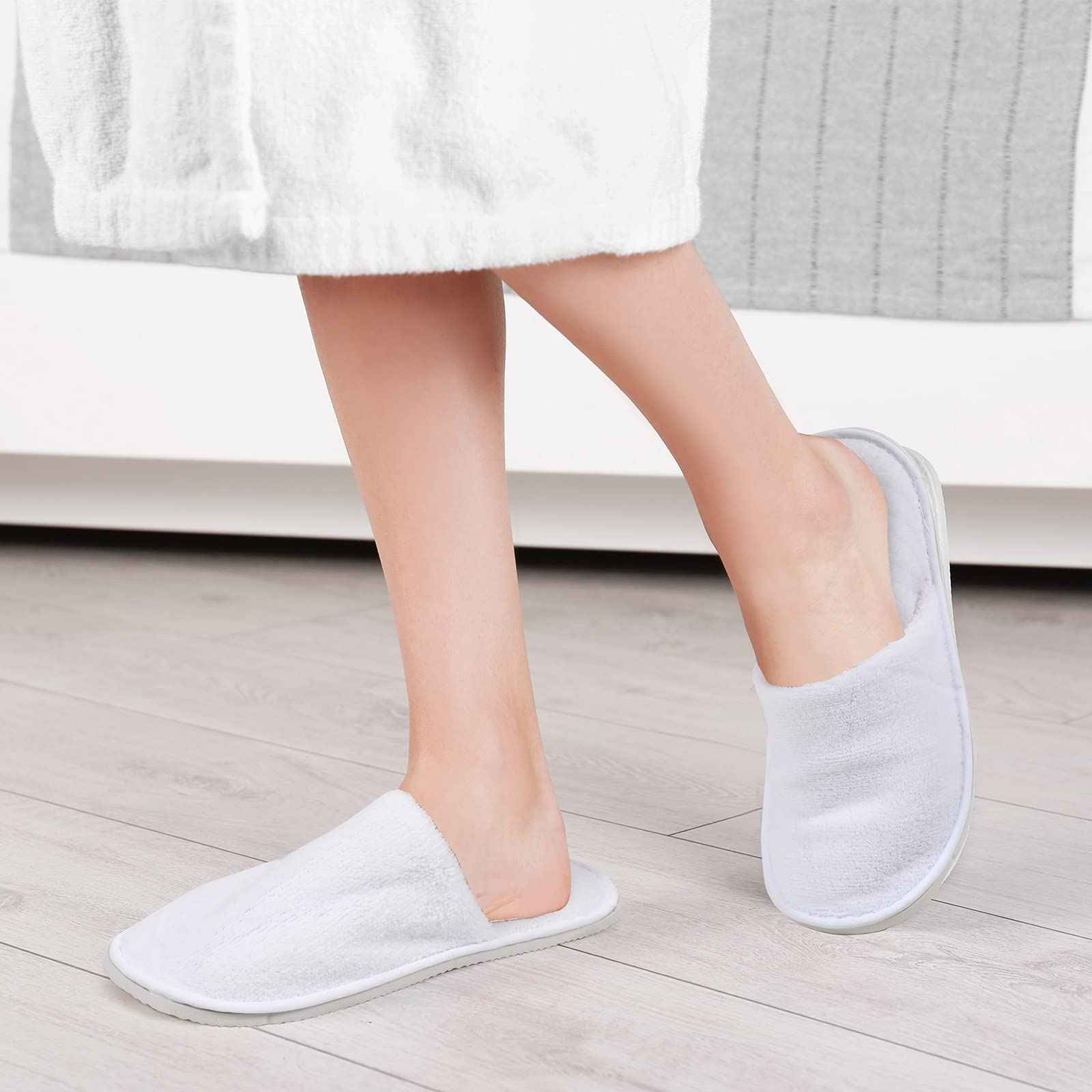 Tarpop 12 Pairs Disposable Slippers for Guests Bulk House Spa Slippers Fluffy Coral Fleece Indoor Hotel Shoes for Women Men Shoeless Home Hotel Bedroom Travel(White, Yellow, Grey)