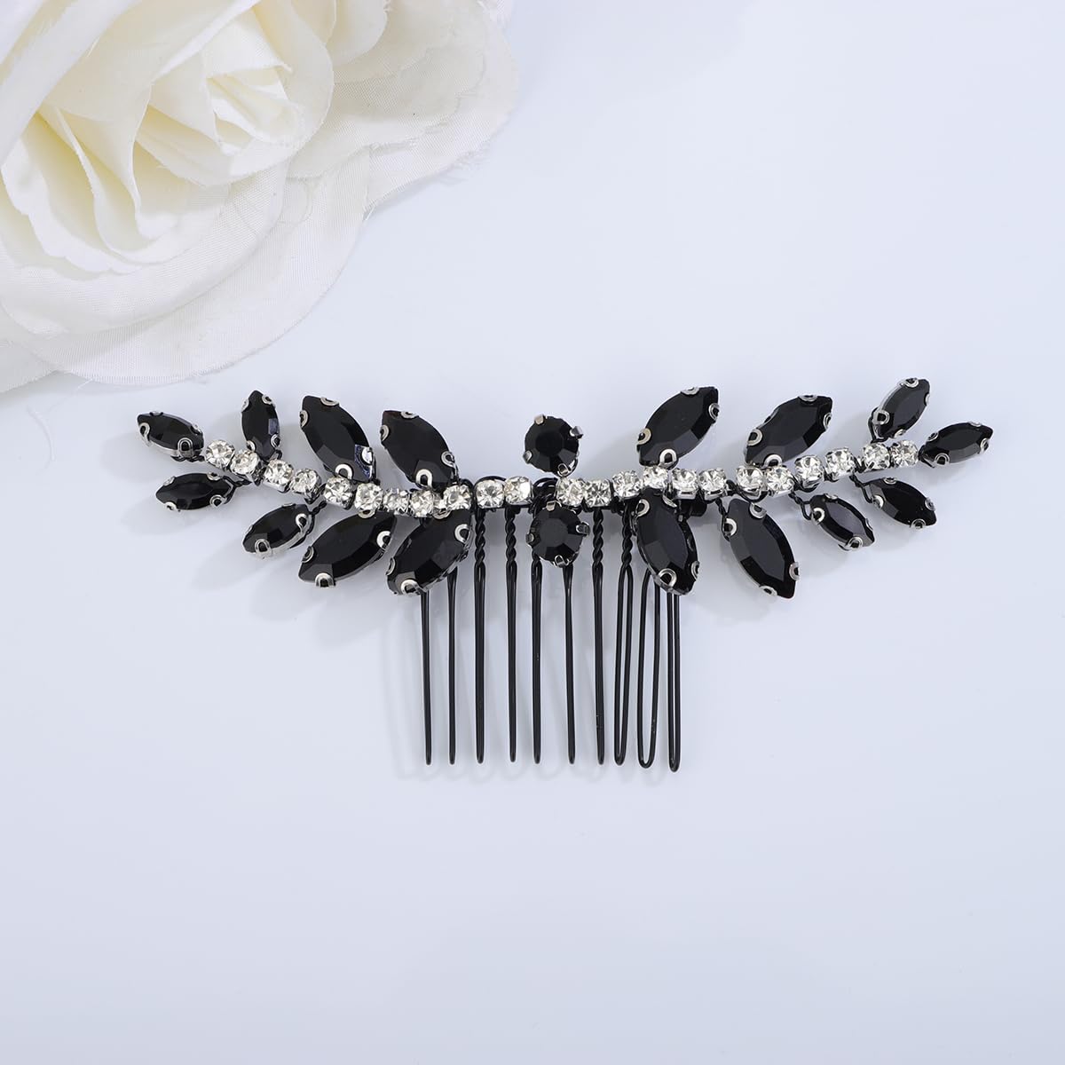 Xerling Brides Wedding Hair Comb Handmade Black Rhinestone Crystal Hair Side Comb Bridal Hair Pieces Boho Headpiece Hair Jewelry Accessories for Women Flower Girls (Black)