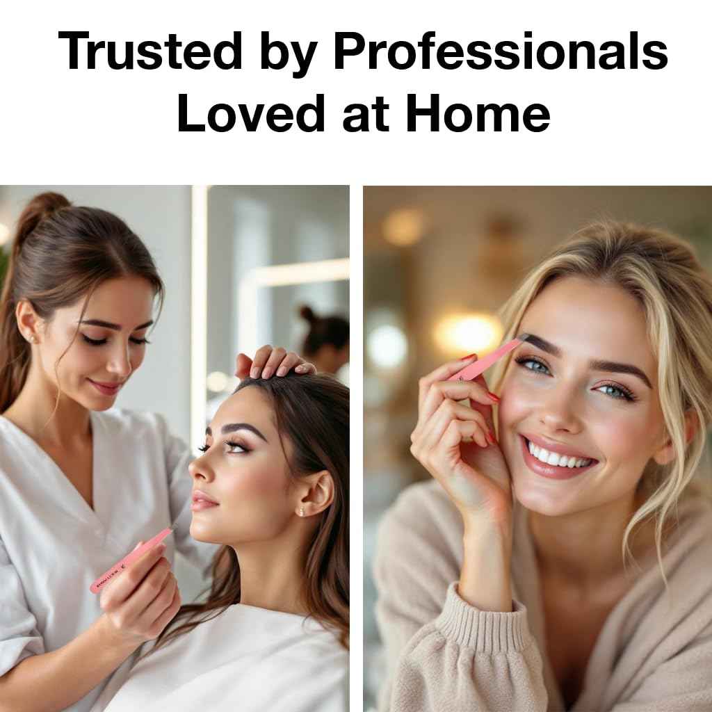 Beauty Power Professional Tweezers in Case - Slant, Durable Lightweight German Stainless Steel, Ultra Precision Tweezers for Eyebrows, Facial Hair, Chin, and Ingrown Hair Removal - Gift (Pink)