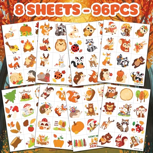 96 PCS Woodland Animal Temporary Tattoos for Kids