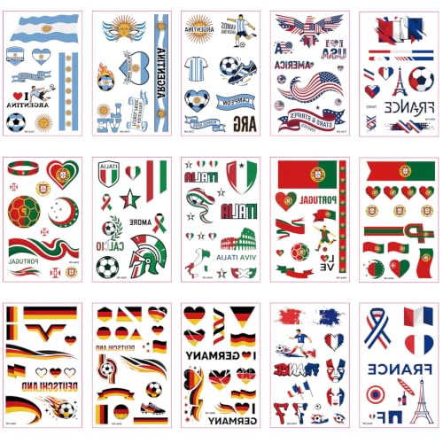 World Cup 2026 Temporary Tattoos - 15 Sheets Waterproof Soccer Fan