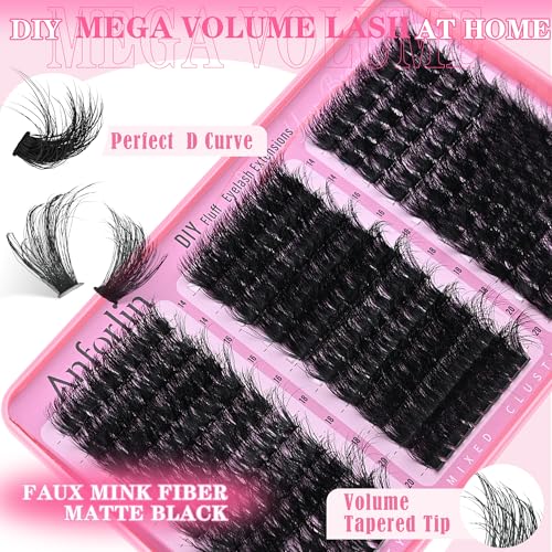 Thick Lash Clusters 14-20MM Volume Lash Extension 80D+180D+280D Eyelash Clusters 3 Styles Individual Lashes 280pcs Eyelash Extensions D Curly Lash Extension DIY at Home by Anforlin