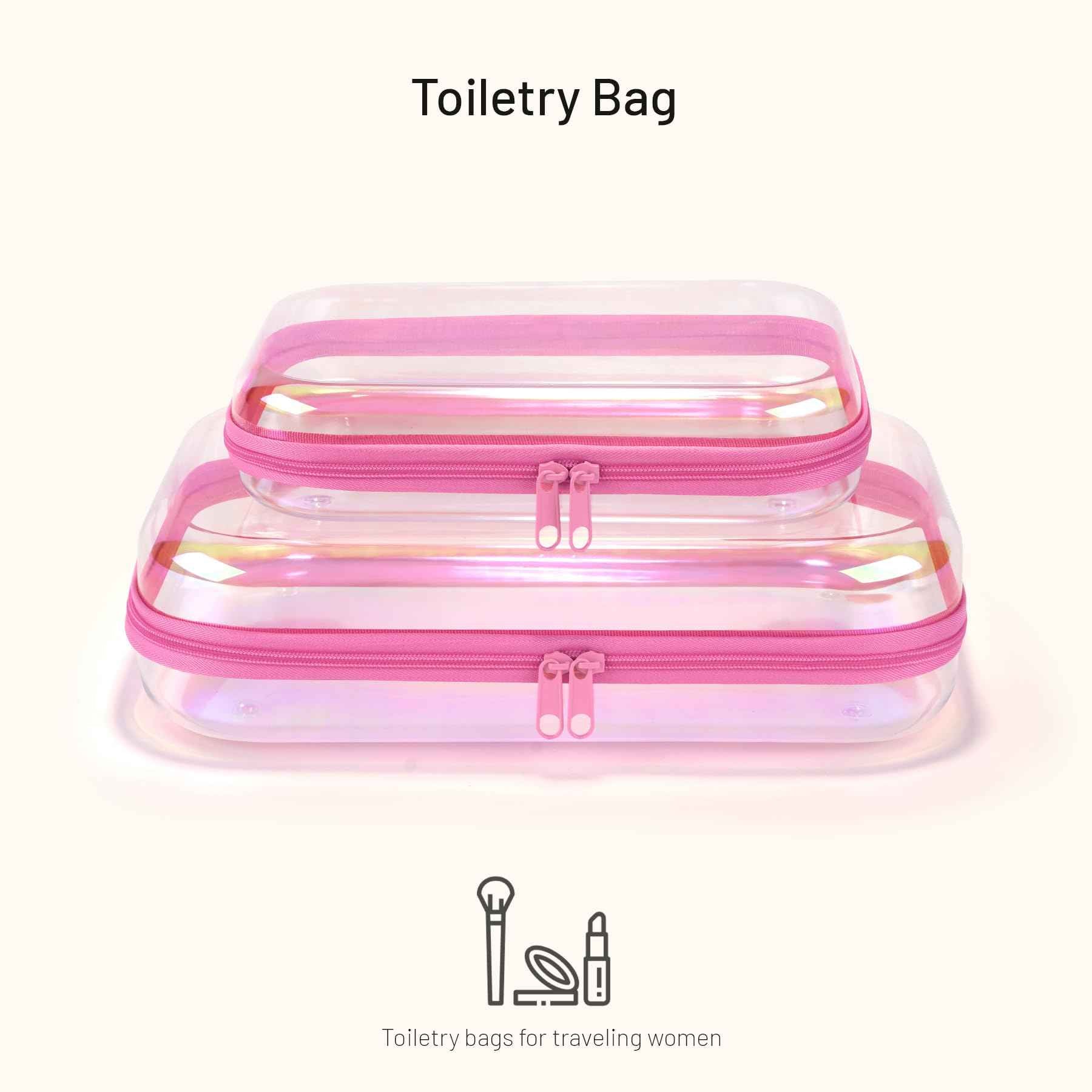 YSHXNX Toiletry Bag,Water Resistant Cosmetic Organizer for Bathroom,2 Pcs Quart Size Clear Iridescent Hard Shell Zipper Case for Toiletries,Portable Storage for Women girls,Travel Essentials