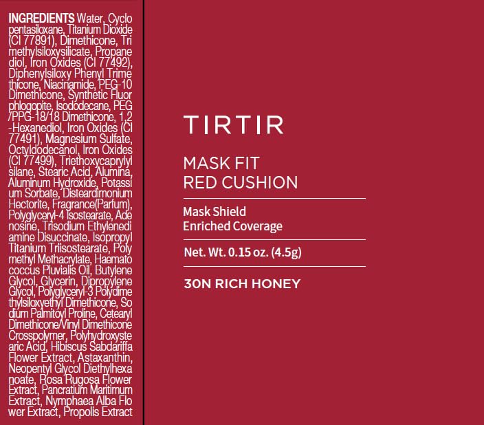 TIRTIR Mask Fit Red Cushion Foundation | Full coverage, Weighless, Skin fit, Satin Glow Finish, Korean cushion foundation (#30N Rich Honey, 0.63 Fl Oz (Pack of 1))