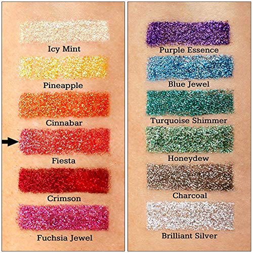 GLITTIES - Fiesta - Cosmetic Grade Extra Fine (.006") Loose Glitter Powder Safe for Skin! Perfect for Makeup, Body Tattoos, Face, Hair, Lips, Soap, Lotion, Nail Art - (10 Gram Jar)