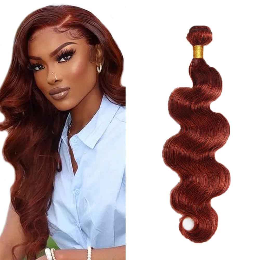 Color 33 Bundles Human Hair Auburn Body Wave Bundles Huxowax Peruvian Virgin Remy Hair Single Bundle 20 Inch Double Weft Copper Red Body Wave Bundle