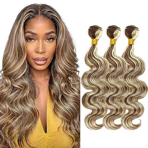 Blonde Bundles Human Hair Body Wave Bundles 24 26 28 Inch Unprocessed Brazilian Virgin Remy Hair 3 Bundle P4/613 Brown Straight Human Hair Extensions 50 Gram Per Bundle