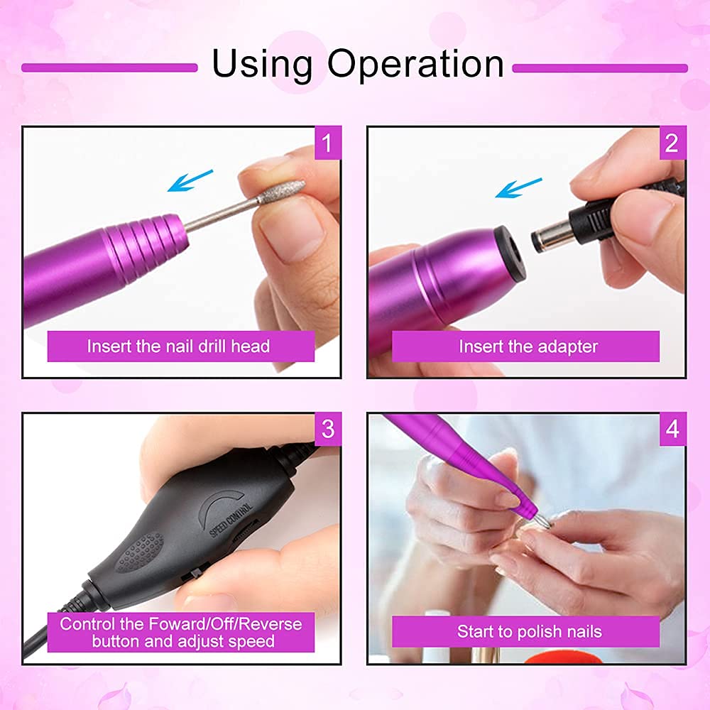 20000RPM Professional Electric Nail File Portable Manicure Pedicure Machine Kit for Acrylic Gel Nails with Sanding Bands,Nail Drill Bits and Brush