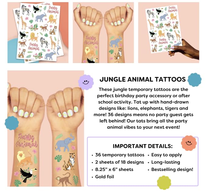 Jungle Temporary Tattoos - 36 Styles Safari Animal Design